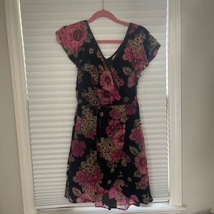 Cut velvet and sheer floral dress